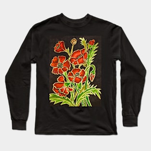 Red poppies on black Long Sleeve T-Shirt